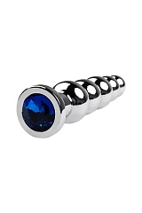 Анальная втулка Metal by TOYFA, металл, серебряная, с синим кристаллом, 14 см, Ø 3,4 см, 190 г