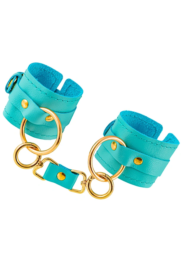 Наручники, прямоугольные, однослойные, натуральная кожа, голубой, Pecado