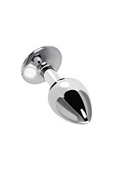 Анальная втулка Metal by TOYFA, металл, серебристая с красной розочкой, 8 см, Ø 2,7 см, 48 г