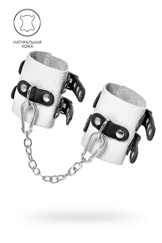 Наручники Pecado,с двумя ремешками с люверсами, мягкие, натуральная кожа, бело-чёрные