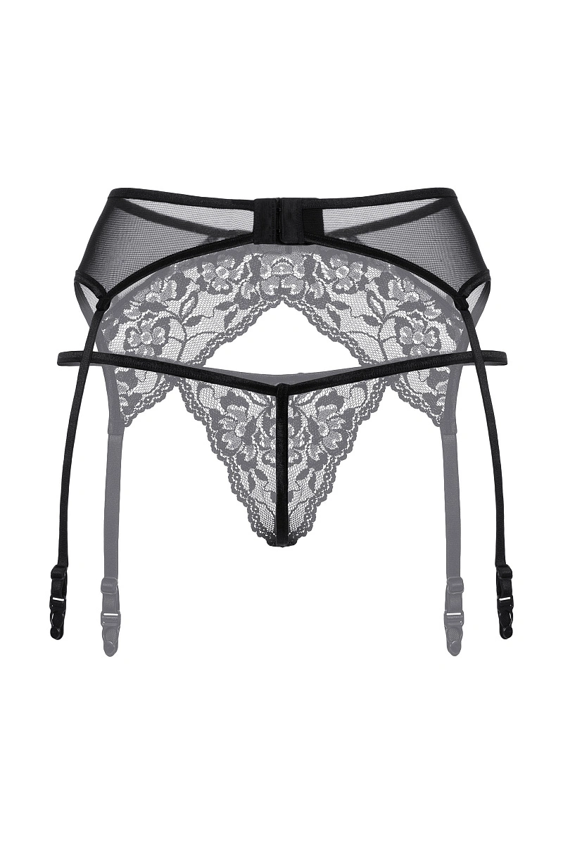 Пояс для чулок и стринги кружевные SoftLine Collection, черный, M/L