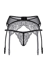 Пояс для чулок и стринги кружевные SoftLine Collection, черный, M/L