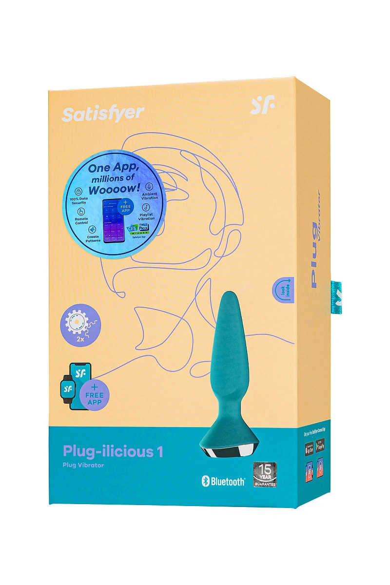 Анальная вибровтулка Satisfyer Plug-ilicious 1 Connect App, зеленая, 10 см